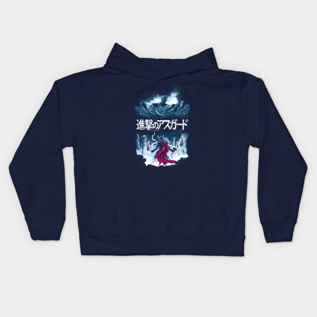 Attack on Asgard Kids Hoodie by djkopet